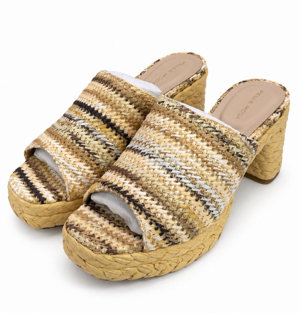 Pelle Moda Capree Espadrille Platform Slide Sandals 8.5 Natural Block Heel